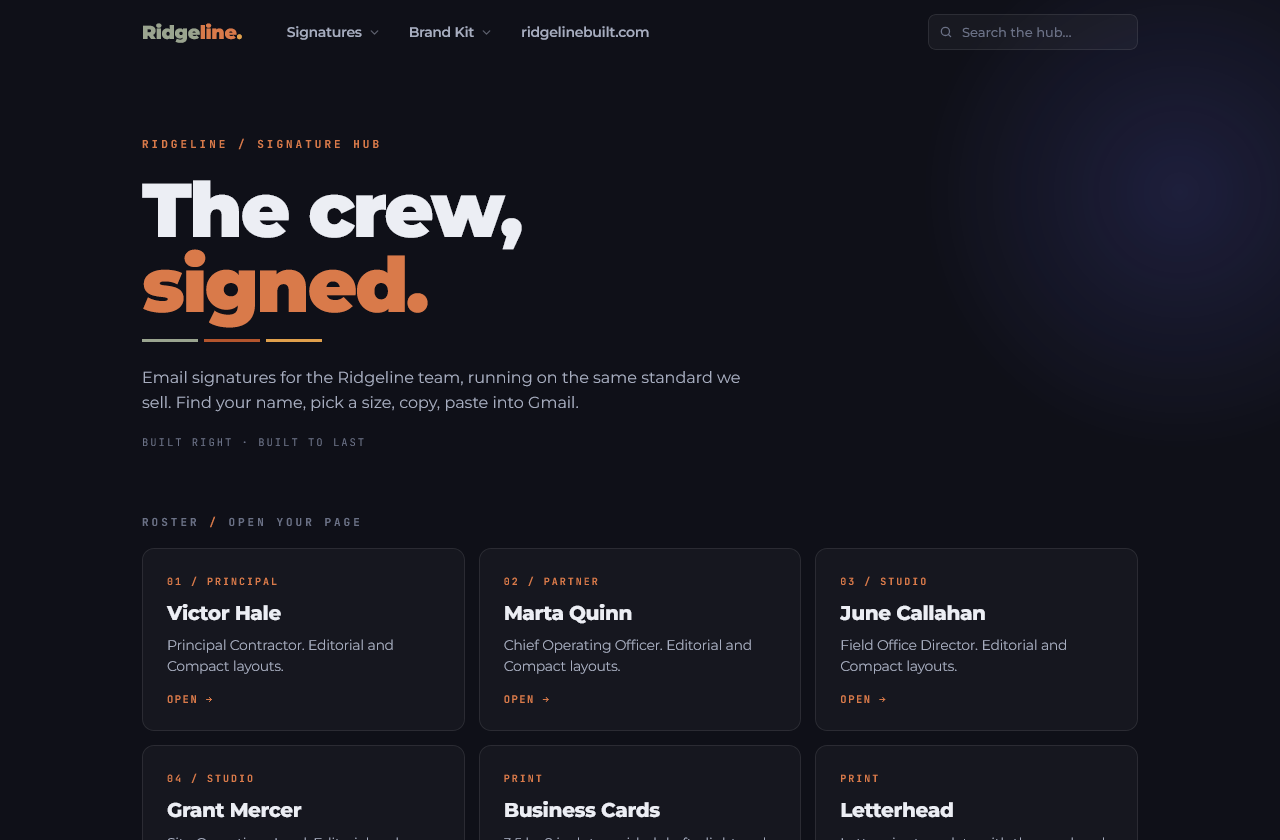 Ridgeline Builders brand hub